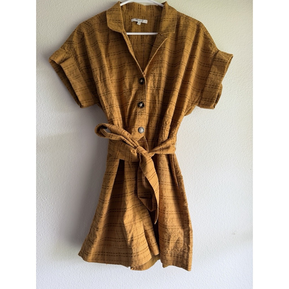 Madewell Seersucker Camp Short Romper Size S Preppy Coastal Beach Cotton